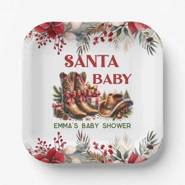 Santa Baby Cowboy Weihnachten Babydusche Pappteller (Vorderseite)