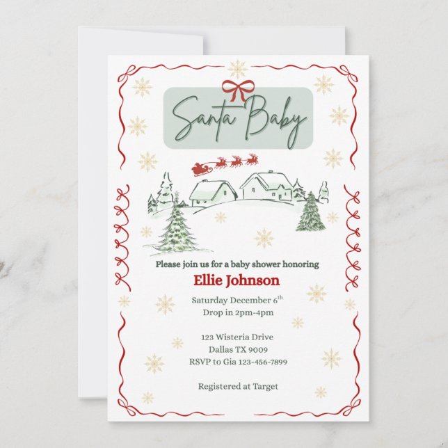 Santa Baby December Baby Shower Invitations Einladung (Vorderseite)