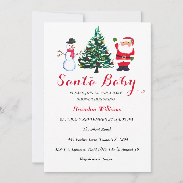 Santa Baby Dezember Winter Red Baby Dusche Einladung (Vorderseite)