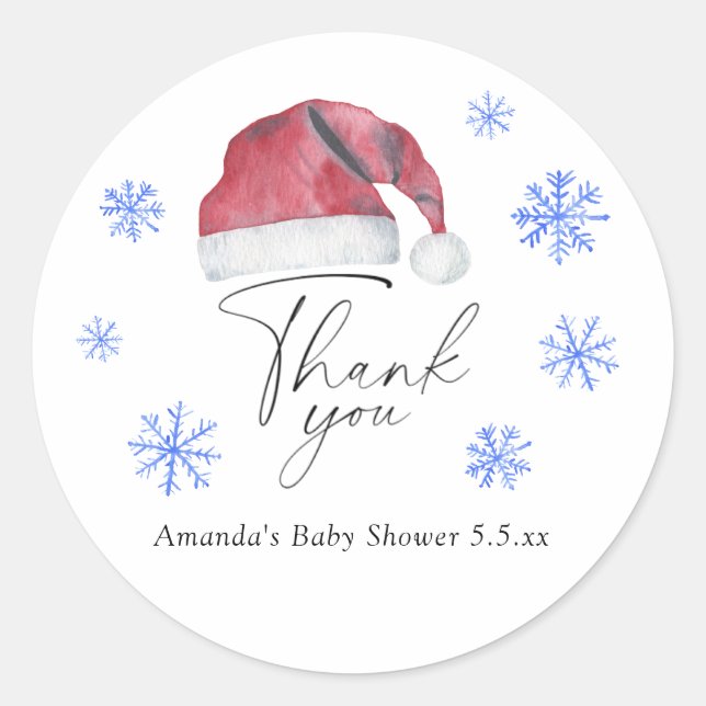 Santa baby Dusche - Dankeschön Karte Runder Aufkleber (Vorderseite)