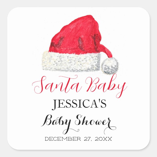 Santa Baby Dusche Red Niedlich Vielen Dank Quadratischer Aufkleber (Vorderseite)
