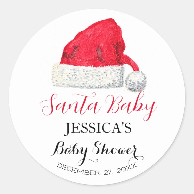 Santa Baby Dusche Red Niedlich Vielen Dank Runder Aufkleber (Vorderseite)