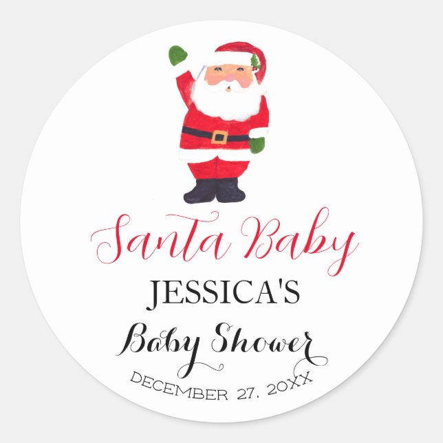 Santa Baby Dusche Red Niedlich Vielen Dank Runder Aufkleber (Vorderseite)