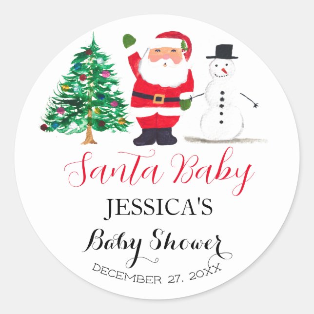 Santa Baby Dusche Red Niedlich Vielen Dank Runder Aufkleber (Vorderseite)