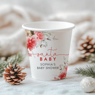 Santa Baby Dusche Rot & Rosa Blume Papiersorten Pappbecher