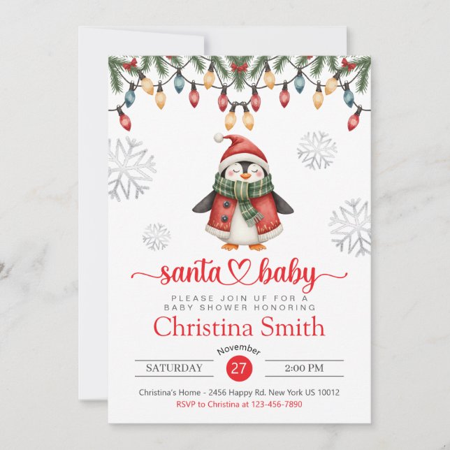 Santa Baby Dusche Wasserfarbe Winter Baby Dusche Einladung (Vorderseite)