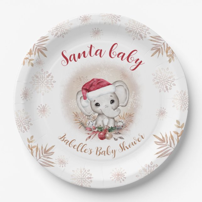 Santa Baby Elephant Christmas Boy Baby Shower Pappteller (Vorderseite)