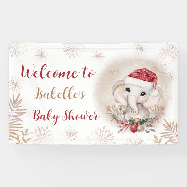 Santa Baby Elephant Girl Babyduschbanner Banner (Horizontal)