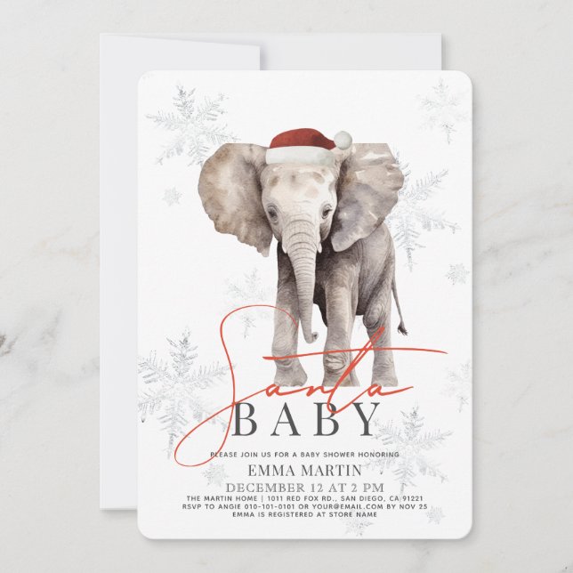 Santa Baby Elephant Snowflakes Babydusche Einladung (Vorderseite)
