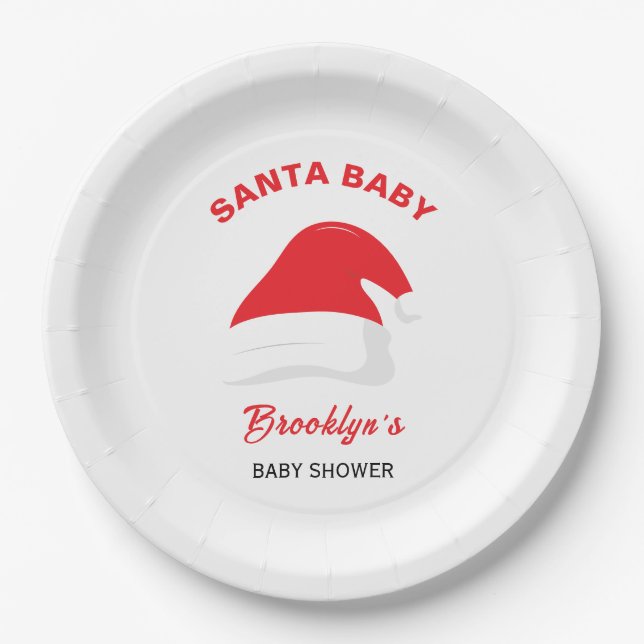 Santa Baby Gender Neutral Baby Shower Winter Hat Pappteller (Vorderseite)