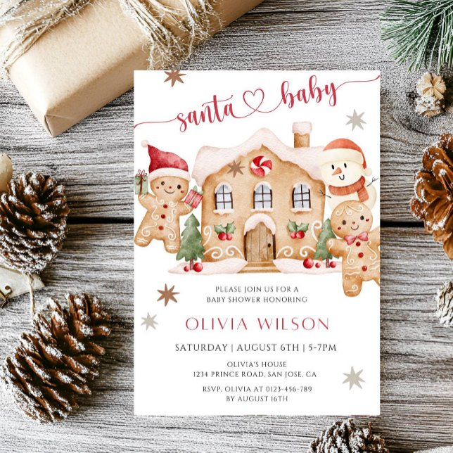 Santa Baby Gingerbread Boy Christmas Baby Shower  Einladung (Von Creator hochgeladen)