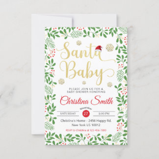 Santa Baby Gold Schneeflocken Winter Baby Dusche Einladung