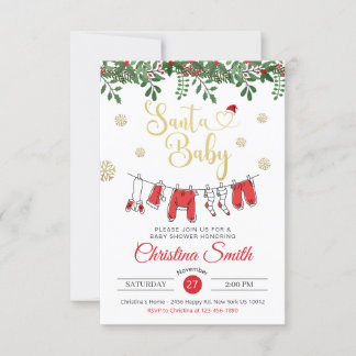 Santa Baby Gold Snowflake Winter Baby Dusche Einladung