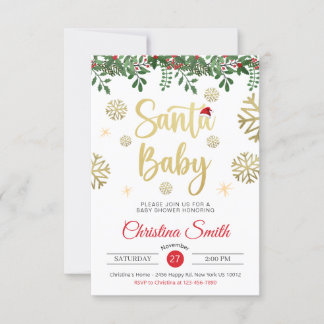 Santa Baby Gold Snowflake Winter Baby Dusche Einladung