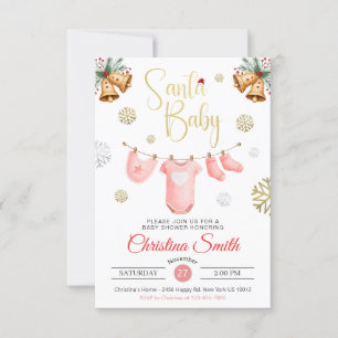 Santa Baby Gold Snowflakes Winter Baby Girl Dusche Einladung