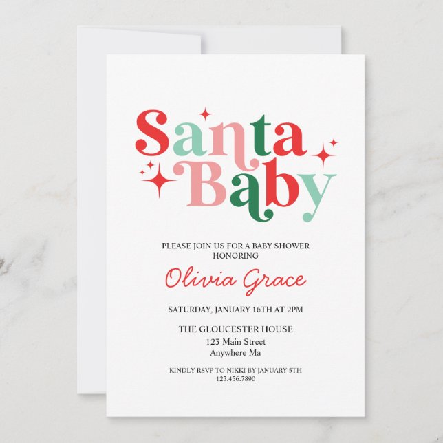 Santa Baby Holiday Baby Dusche Einladung (Vorderseite)