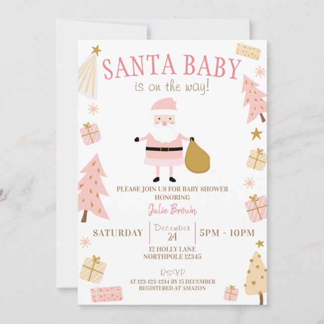 Santa Baby ist unterwegs, Weihnachts Baby Dusche Einladung (Vorderseite)