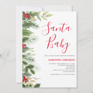 Santa Baby Kiefern-Beeren-Weihnachts-Baby-Shower-E Einladung
