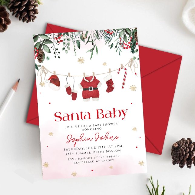 Santa Baby Kleidung Weihnachts Winter Baby Dusche Einladung (Von Creator hochgeladen)