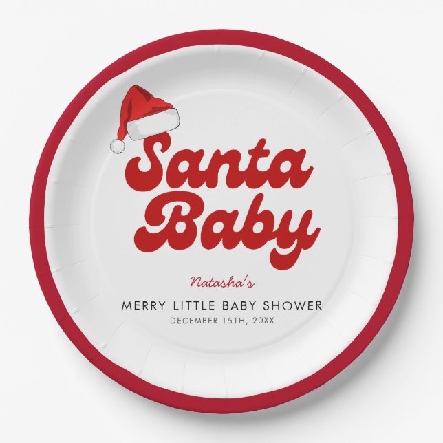 Santa Baby Merry Little Christmas Baby Dusche Pappteller (Vorderseite)