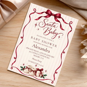 Santa-Baby-Party Burgunder-Schleife Einladung