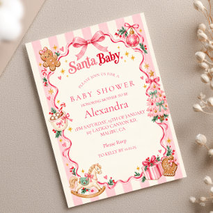 Santa-Baby-Party Pink-Gingerbrot-Schleifen Einladung