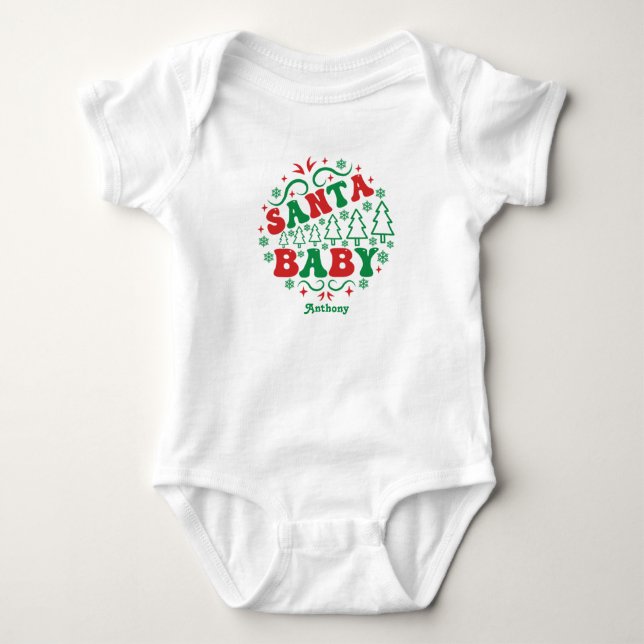 Santa Baby Personalisiert Retro Strampler (Vorderseite)