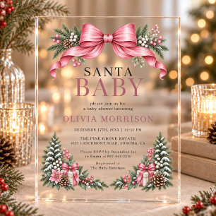 Santa Baby Pink Bow Baby Shower Acryleinladungen
