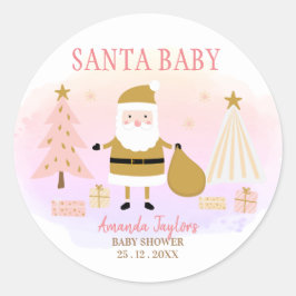 Santa Baby, Pink Gold Baby Dusche Runder Aufkleber