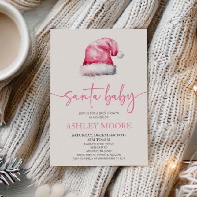 Santa Baby Pink Hat Weihnachtsferien Kinderdusche Einladung (Von Creator hochgeladen)