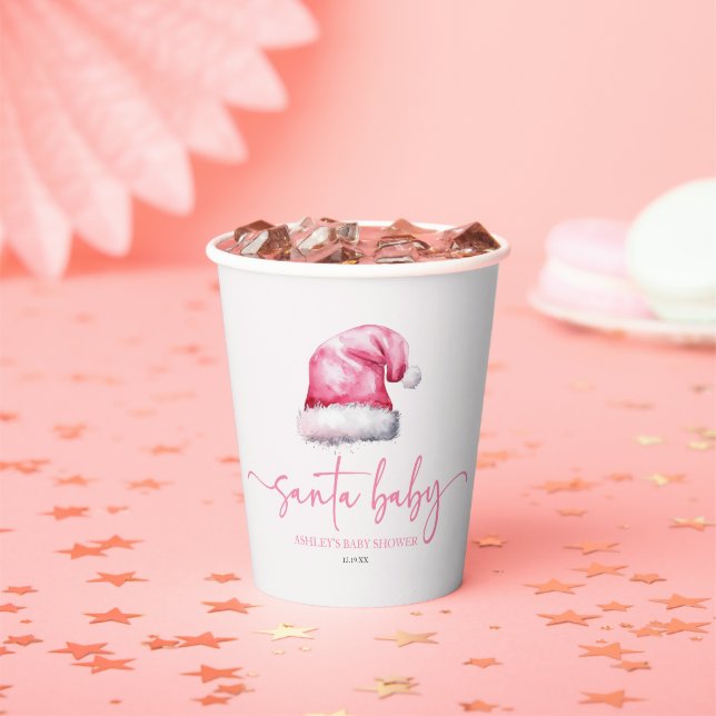 Santa Baby Pink Hat Weihnachtsferien Kinderdusche Pappbecher (Insitu)
