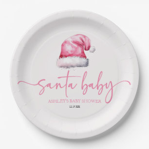 Santa Baby Pink Hat Weihnachtsferien Kinderdusche Pappteller