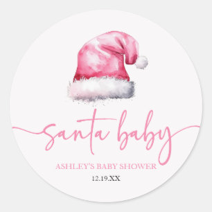 Santa Baby Pink Hat Weihnachtsferien Kinderdusche Runder Aufkleber