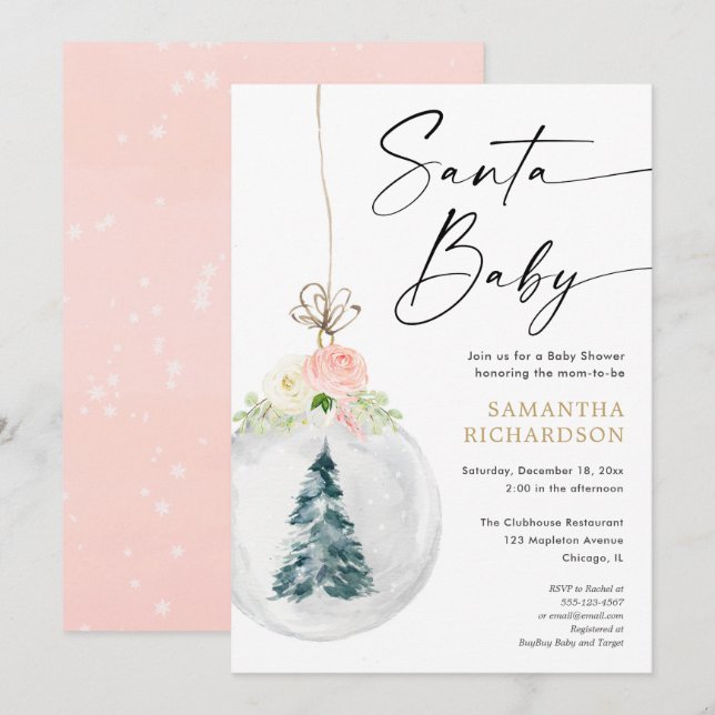 Santa Baby Pink Weihnachtsbaumdusche Einladung (Vorne/Hinten)