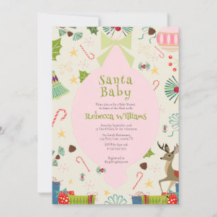 Santa Baby Pinke Mid Century Modern Baby Shower  Einladung