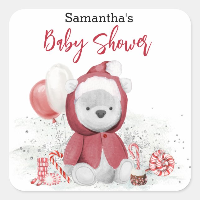 Santa Baby Polar Teddy Bear Weihnachten Quadratischer Aufkleber (Vorderseite)
