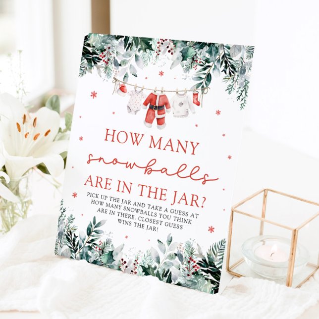Santa Baby rät wie viele Snowballs Babydusche Sockelschild (Watercolor Santa Baby Guess How Many Snowballs Baby Shower Pedestal Sign)