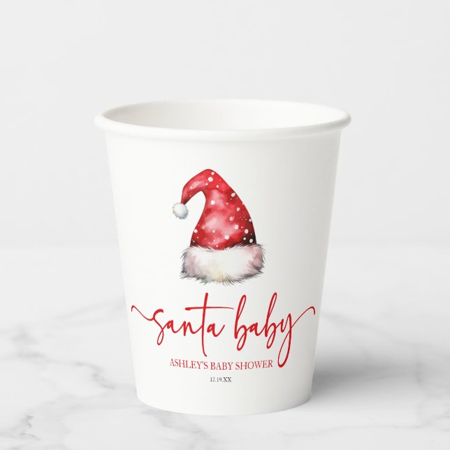 Santa Baby Red Hat Christmas Holiday Baby Shower Pappbecher (Vorderseite)