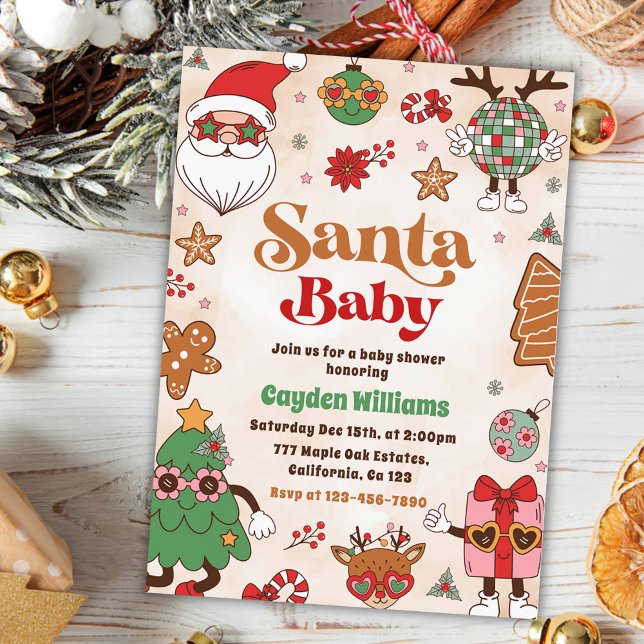Santa Baby Retro Weihnachtsdusche Einladung (Von Creator hochgeladen)