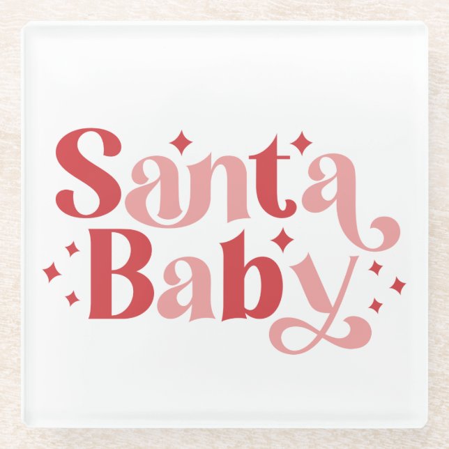 Santa Baby - Retro Weihnachtstypografie Glasuntersetzer (Vorderseite)