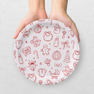 Santa Baby Rot Pink Weihnachts-Baby-Party Pappteller