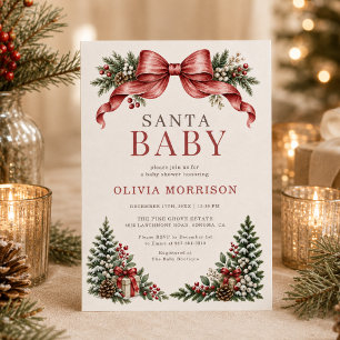 Santa Baby Roter Schleife Baby Shower Einladung