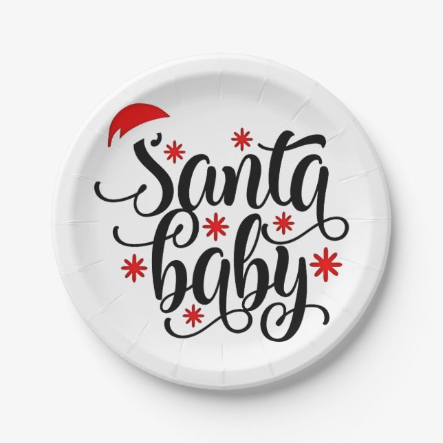 Santa Baby Schwangerschaft Ankündigung Weihnachten Pappteller (Vorderseite)