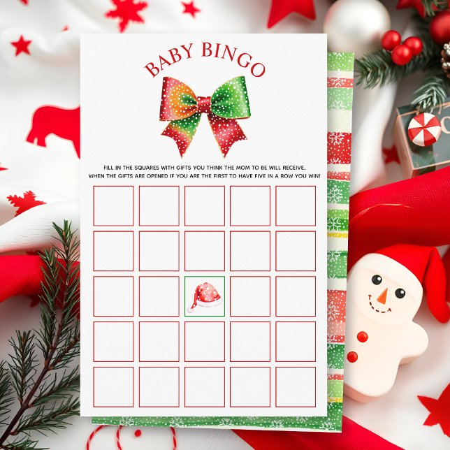 Santa Baby shower bow, Santa hat Baby Bingo game Flyer (Von Creator hochgeladen)