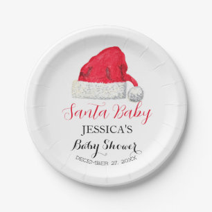 Santa-Baby-Shower Rot Cute einfache Winter-Schnee Pappteller