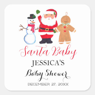 Santa Baby Shower Rot Süß einfache Danke Quadratischer Aufkleber