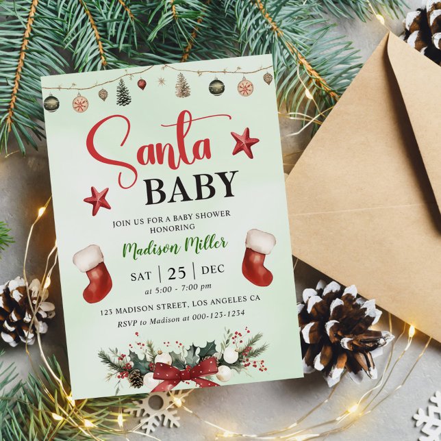 Santa Baby Strumpf Weihnachts Winter Baby Dusche Einladung (Von Creator hochgeladen)