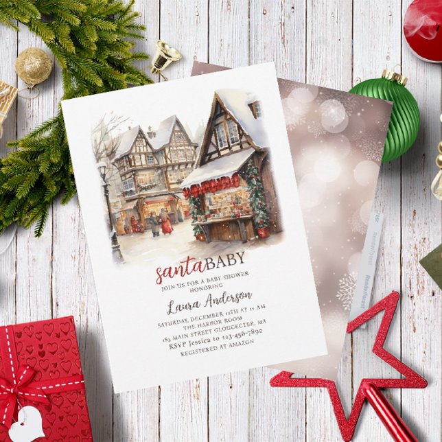 Santa Baby Watercolor Frohe Weihnachtsdusche Einladung (Von Creator hochgeladen)
