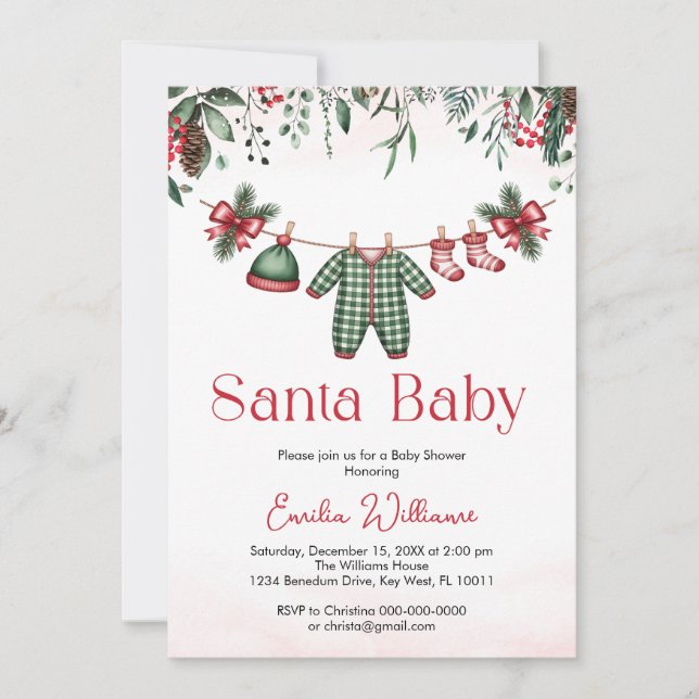 Santa Baby Weihnachten Baby Dusche Einladung (Vorderseite)