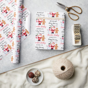 Santa Baby Weihnachten Winter Rot Baby Shower  Geschenkpapier